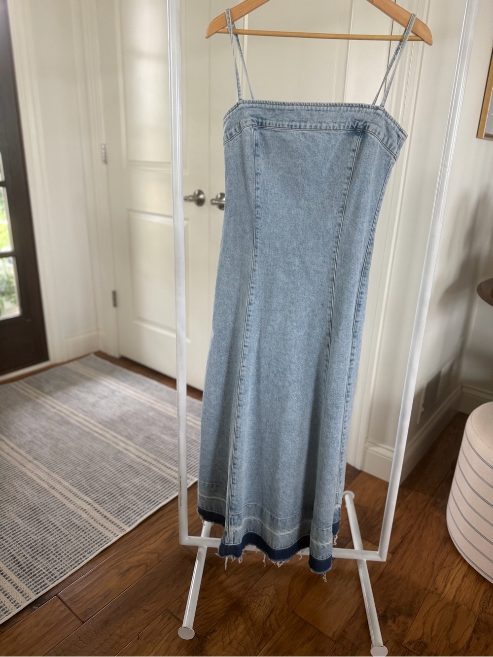 Simkhai Clarissa Dress-Medium Blue Denim a-line dress with Spaghetti Straps